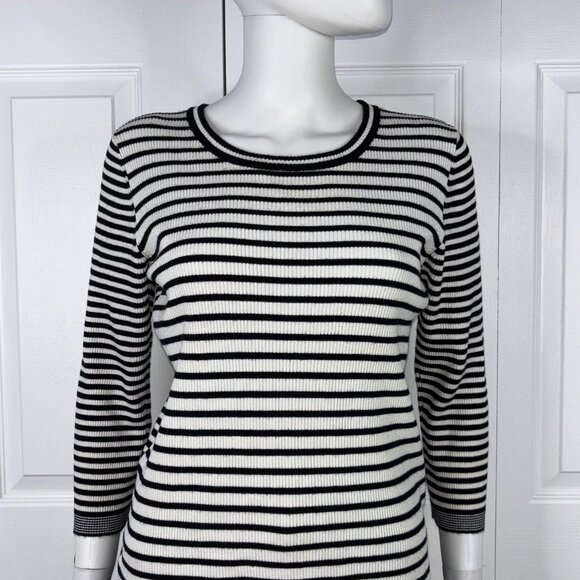 KARL LAGERFELD women's large Striped 3/4-sleeve knit sweater - Picture 2 of 2